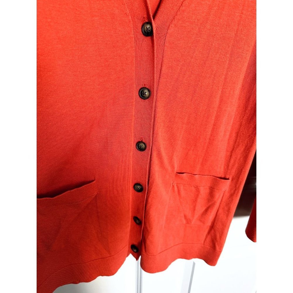 Pendleton Burnt Orange/Teracotta Longline Silk Cotton Stretch Button Cardigan - Picture 4 of 6